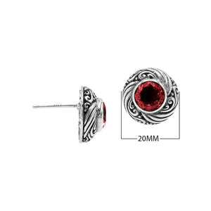 Wholesale Sterling Silver Bali Swirl Garnet Quartz Stud Earrings With Oxidized Detailing Handcrafted In Bali