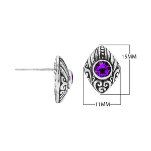 Wholesale Sterling Silver Marquise Amethyst Quartz Stud Earrings With Bali Scroll Detailing Handcrafted In Bali