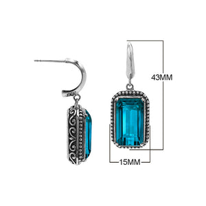 Sterling Silver London Blue Topaz Quartz Drop Earrings With Rope Bezel And Scroll Side Detailing