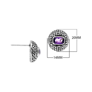 Sterling Silver Stud Earrings With Carved Dot-Stripe Details And Center Amethyst Quartz