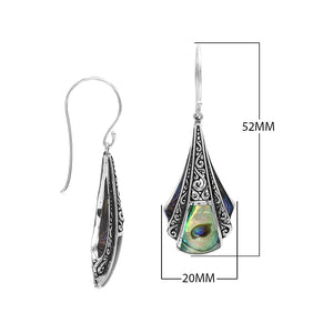 Sterling Silver Filigree Drop Earrings With Inlaid Abalone Shell Detailing