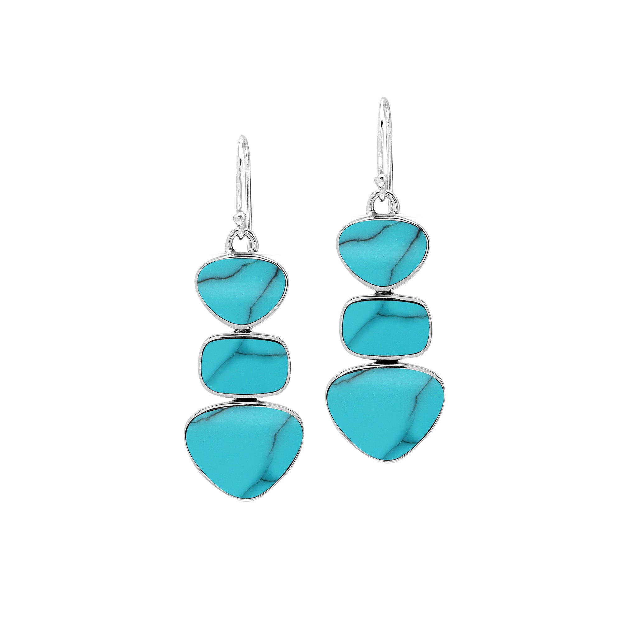 Sterling Silver Turquoise Shell Triple Drop Designer Earrings For Wholesale Collections