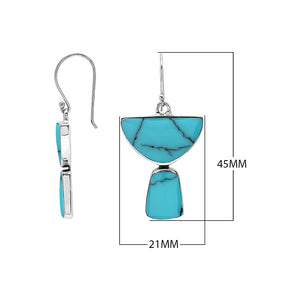 Sterling Silver Turquoise Shell Half Moon Tapered Drop Structured Designer Earrings Wholesale