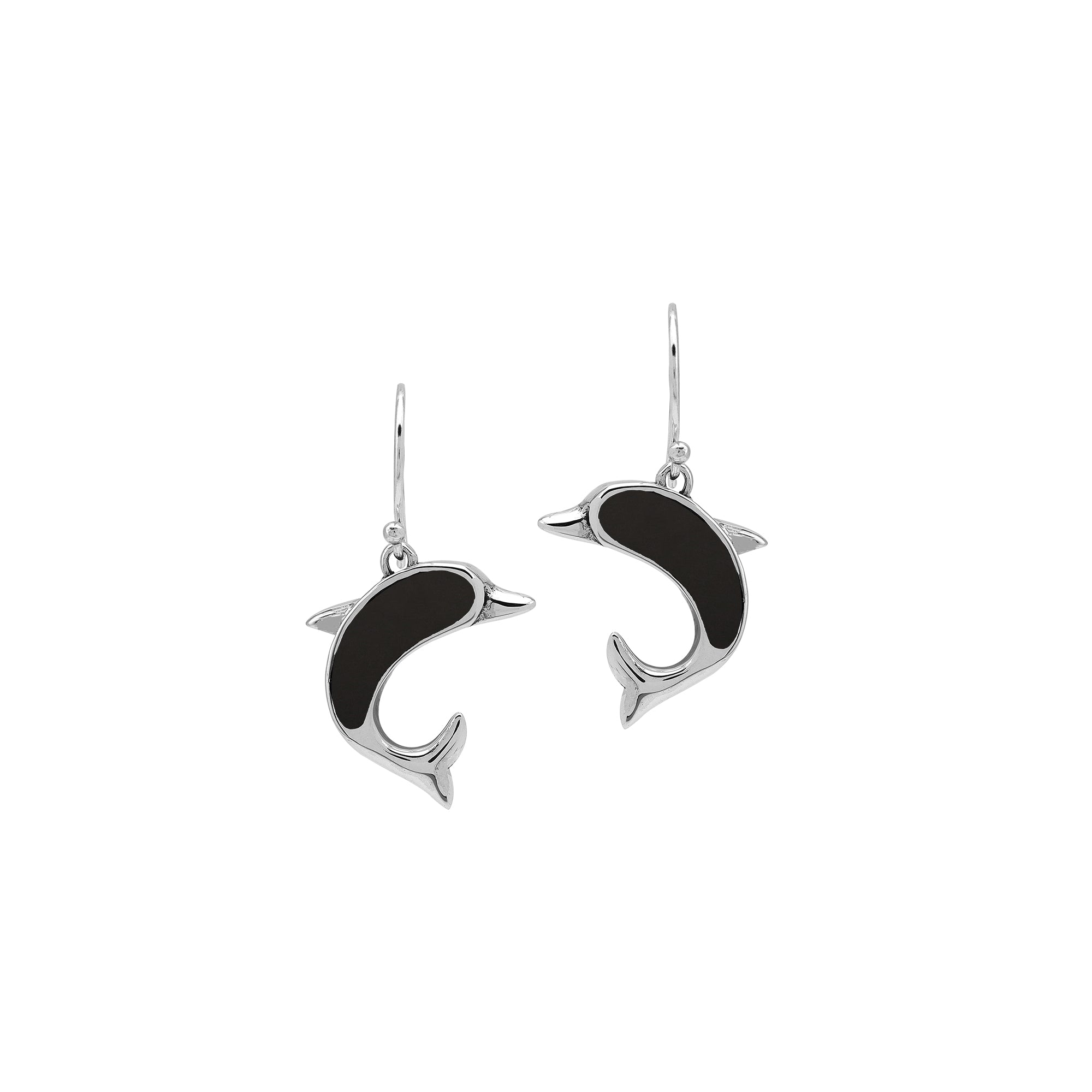 Wholesale Sterling Silver Dolphin Earrings With Black Shell Inlay