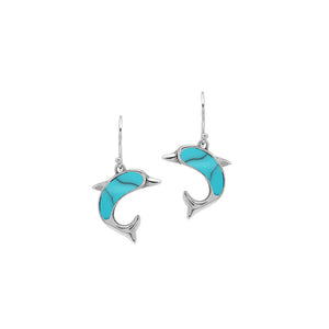 Wholesale Sterling Silver Dolphin Earrings With Turquoise Shell Inlay