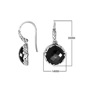 Sterling silver round drop earrings with Black Onyx and ornate oxidized silver detailing for wholesale collections.