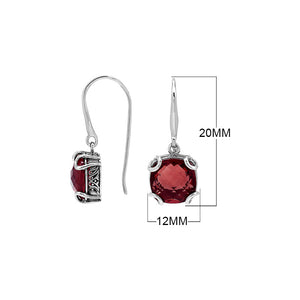 Sterling Silver Round Garnet Quartz Earrings With Sculpted Scroll Prongs Handcrafted In Bali