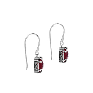 Sterling Silver Round Garnet Quartz Earrings With Sculpted Scroll Prongs Handcrafted In Bali