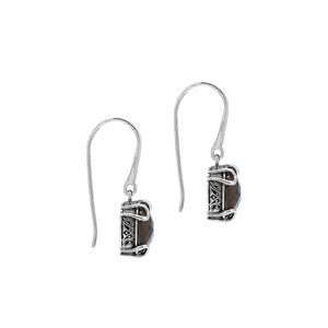 Sterling Silver Round Smokey Quartz Earrings With Sculpted Scroll Prongs Handcrafted In Bali