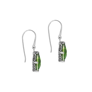 Wholesale Sterling Silver Peridot Quartz Teardrop Earrings With Detailed Balinese-Style Metalwork.