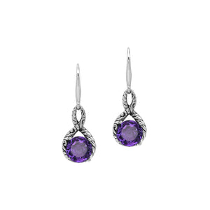 Wholesale Sterling Silver Amethyst Quartz Round Infinity Earrings With Detailed Balinese-Style Metalwork.