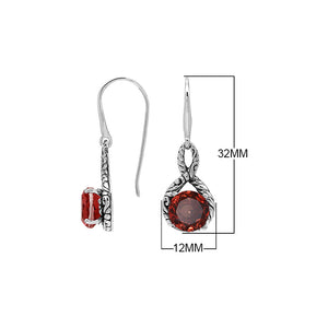 Wholesale Sterling Silver Garnet Quartz Round Infinity Earrings With Detailed Balinese-Style Metalwork.