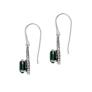 Sterling silver Green Quartz round drop earrings with handcrafted Balinese detailing