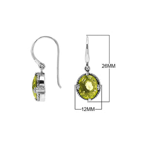 Wholesale Sterling Silver Lemon Quartz Oval Rope-Frame Earrings With Detailed Balinese-Style Metalwork.