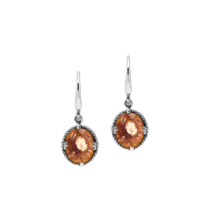 Wholesale Sterling Silver Morganite Quartz Oval Rope-Frame Earrings With Detailed Balinese-Style Metalwork.