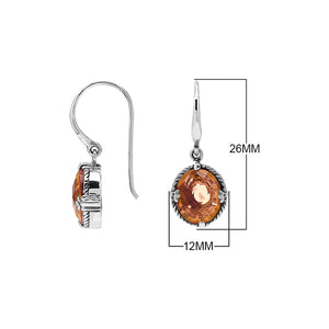 Wholesale Sterling Silver Morganite Quartz Oval Rope-Frame Earrings With Detailed Balinese-Style Metalwork.