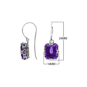 Wholesale Rectangular Sterling Silver Earrings With Amethyst Quartz And Engraved Oxidized Balinese Detailing