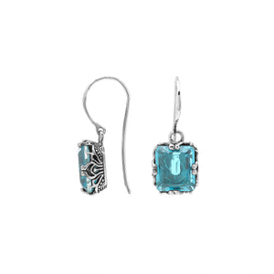 Wholesale Sterling Silver Drop Earrings With Blue Topaz Quartz And Engraved Balinese Detailing
