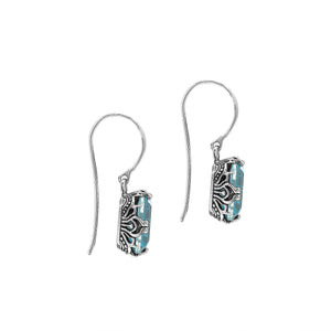 Wholesale Sterling Silver Drop Earrings With Blue Topaz Quartz And Engraved Balinese Detailing