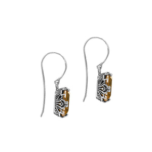 Wholesale Sterling Silver Drop Earrings With Citrine Quartz And Engraved Balinese Detailing