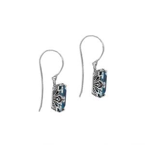 Wholesale Sterling Silver Drop Earrings With London Blue Topaz Quartz And Engraved Balinese Detailing