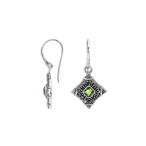 Sterling silver Peridot Quartz drop earrings with ornate Balinese filigree detailing