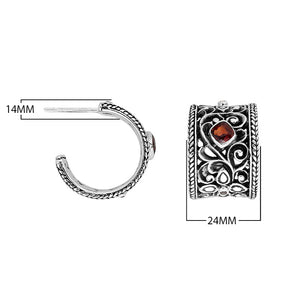 Wholesale Sterling Silver Wide Filigree Half-Hoop Earrings With Garnet Quartz Centerpiece