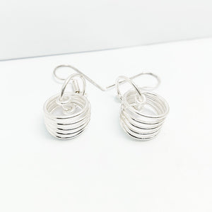 Silver Overlay Over Copper Multi-Ring Spiral Dangle Earrings