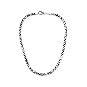 6MM sterling silver wheat chain necklace, Bali-inspired design with polished shine.