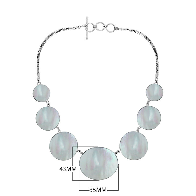 Wholesale sterling silver Mother of Pearl statement necklace with Balinese handcrafted design.