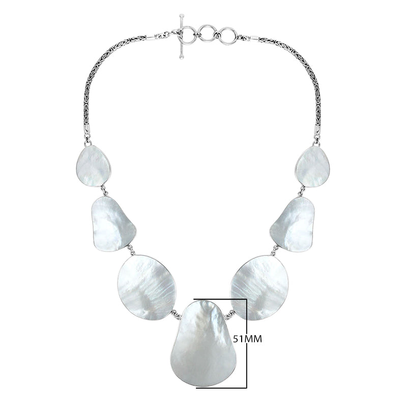 Wholesale sterling silver Mother of Pearl teardrop necklace with Balinese handcrafted design.