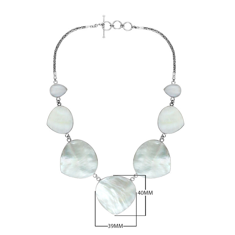 Wholesale sterling silver heart-shape Mother of Pearl necklace with Balinese handcrafted design.