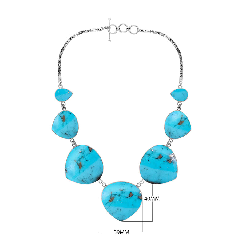 Wholesale sterling silver heart-shape turquoise shell necklace with Balinese handcrafted design.