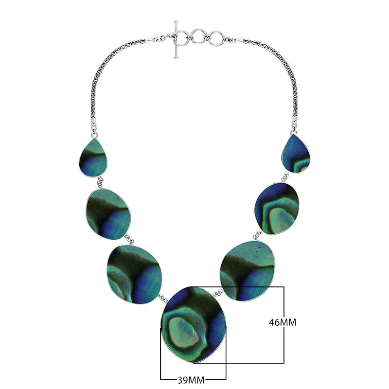 Wholesale sterling silver oval abalone shell necklace with Balinese handcrafted design.