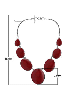 Wholesale red coral necklace in 925 sterling silver with oval and teardrop coral panels, handcrafted in Bali