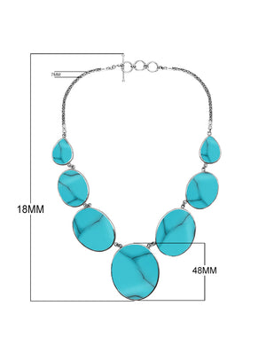 Wholesale turquoise shell necklace in 925 sterling silver with oval and teardrop shell panels, handcrafted in Bali