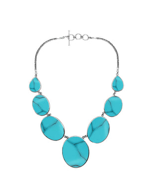 Wholesale turquoise shell necklace in 925 sterling silver with oval and teardrop shell panels, handcrafted in Bali