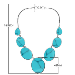Wholesale turquoise shell necklace in 925 sterling silver with oval and teardrop shell panels, handcrafted in Bali