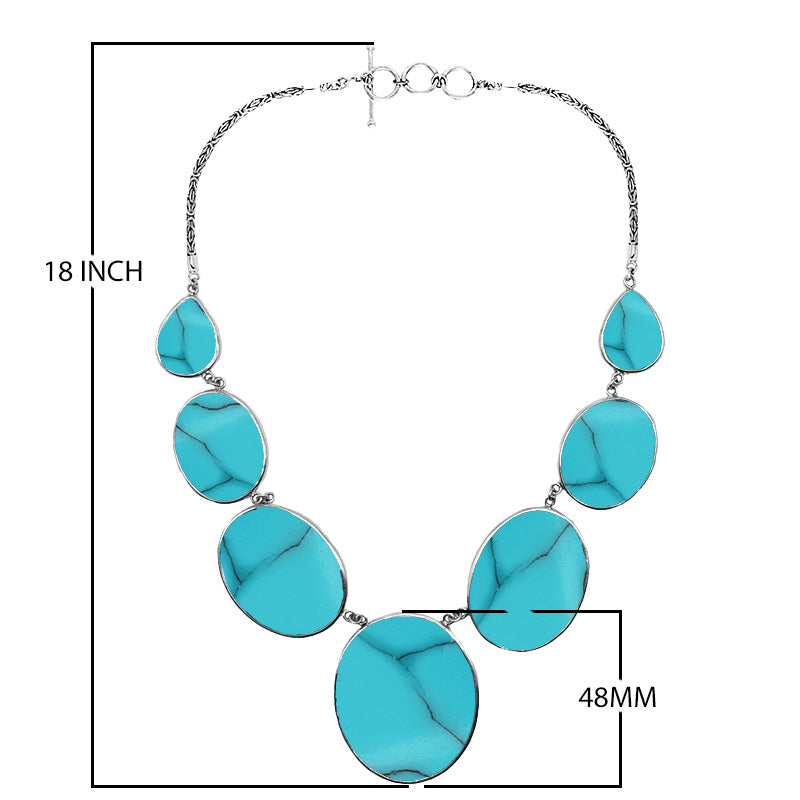 Wholesale turquoise shell necklace in 925 sterling silver with oval and teardrop shell panels, handcrafted in Bali