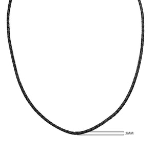 Wholesale black braided leather necklace cord with sterling silver clasp, handcrafted in Bali