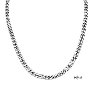Sterling silver Cuban link chain necklace with black cubic zirconia clasp detail and polished finish.