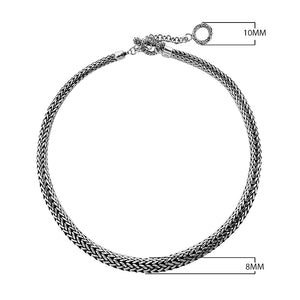 Wholesale sterling silver 8x10MM graduated chain necklace with polished-oxidized finish and adjustable clasp, handcrafted in Bali.