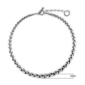 Wholesale sterling silver graduated necklace with polished-oxidized finish and adjustable toggle clasp, handcrafted in Bali.
