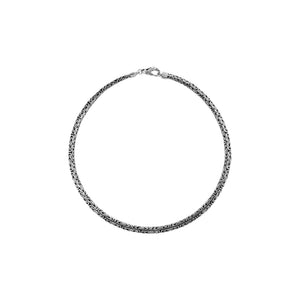Wholesale sterling silver woven chain necklace with polished-oxidized finish and lobster clasp, handcrafted in Bali.