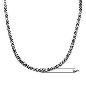 Wholesale sterling silver woven chain necklace with artisan box clasp and oxidized-polished finish, handcrafted in Bali.