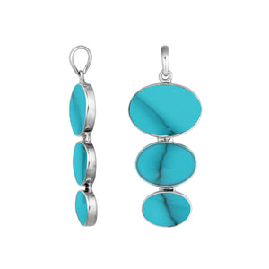 Sterling silver triple oval turquoise pendant, handcrafted Bali jewelry available for wholesale purchase.