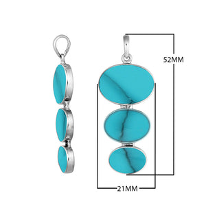 Sterling silver triple oval turquoise pendant, handcrafted Bali jewelry available for wholesale purchase.