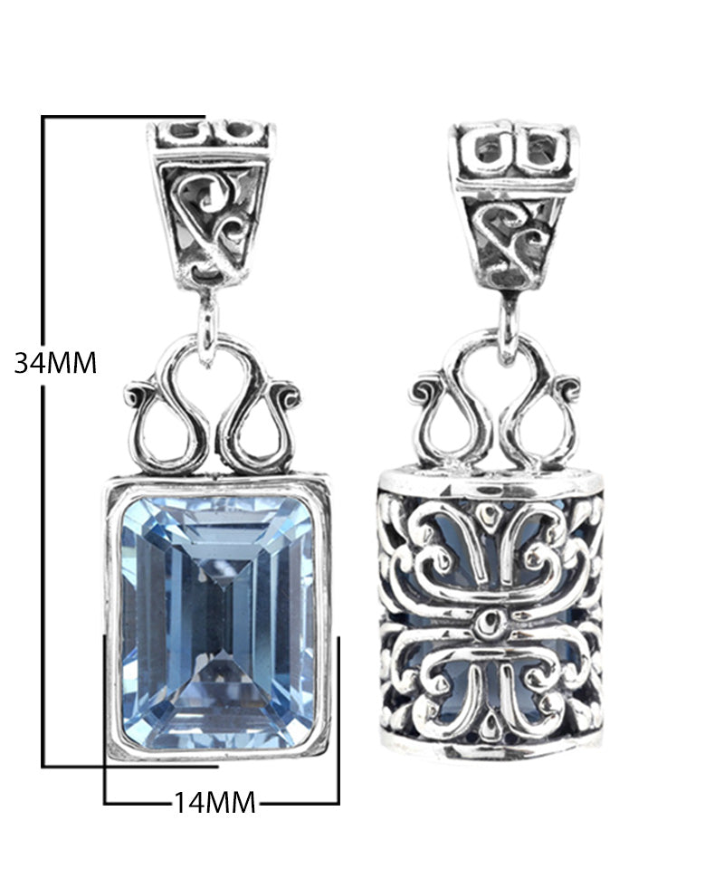 Wholesale sterling silver rectangular Citrine pendant with faceted gemstone, handcrafted Bali silverwork and oxidized detailing, artisan jewelry for bulk orders.