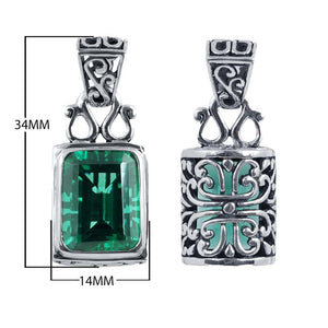 Wholesale sterling silver rectangular Green Quartz pendant with faceted gemstone, handcrafted Bali silverwork and oxidized detailing, artisan jewelry for bulk orders.