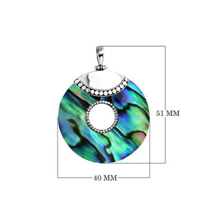 Wholesale sterling silver round Abalone Shell pendant with center cut-out, Bali beaded detailing, and polished silver top, handcrafted artisan gemstone jewelry for bulk orders.